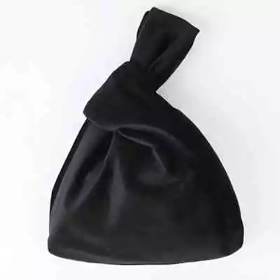 Japanese & Korean Style Black  Velvet Knot Bag Small Wrist Bag • £7.99