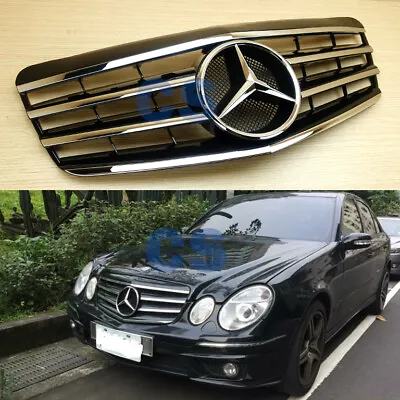 2007-2009 E-Class Fit Benz W211 (4 Fin) Front Grille Gloss Black + Chrome 4-Door • $179.84