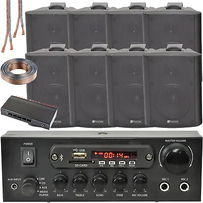 £393.99 • Buy 4 Zone Bluetooth Speaker Kit 8x 70W Black Wall Mounted Home Bar Stereo Amplifier