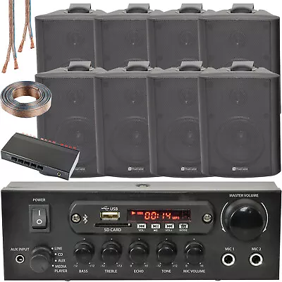 4 Zone Bluetooth Speaker Kit 8x 70W Black Wall Mounted Home Bar Stereo Amplifier • £393.99