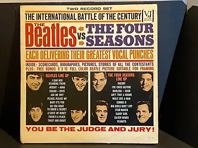 RARE Listen THE BEATLES Vs. THE FOUR SEASONS 1964 VEE JAY 2X MONO LP W POSTER • $215.50