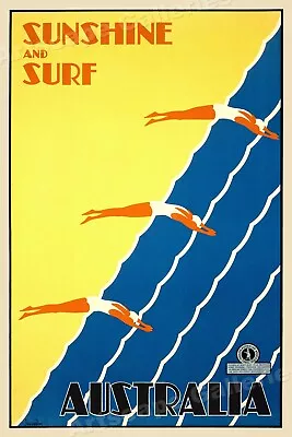 1930 Australia  Sunshine And Surf  Vintage Style Travel Poster - 24x36 • $25.95