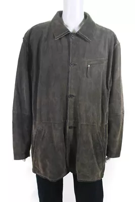 Alberto Zinni Men's Collar Long Sleeves Button Up Leather Coat Brown Size 5X • $60.99