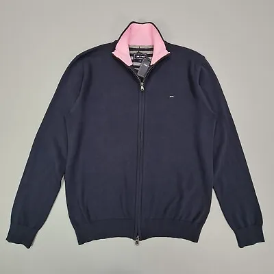 Eden Park Mens Cardigan Navy Blue Medium Full Zip Cotton Knit Jacket • £64.99