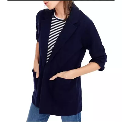 J. CREW Navy Blue Cotton Wool Blend Sophie Open-Front Knit Blazer Jacket Size S • $45