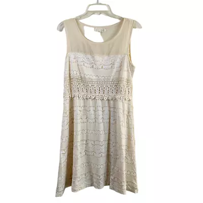 A'reve Beige & White Lace Scoop Neck Sleeveless A-Line Casual Dress Size Large • $14.99