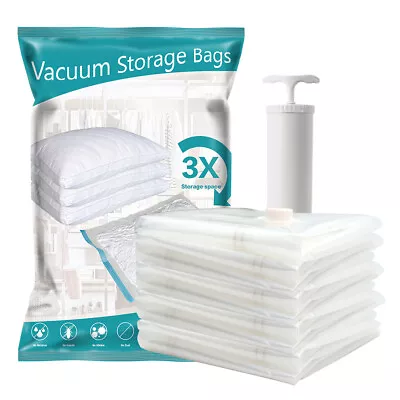 12 Vacuum Storage Suitcase Bags + Pump Clothes Duvet Airtight Space Saving Gift • £5.55