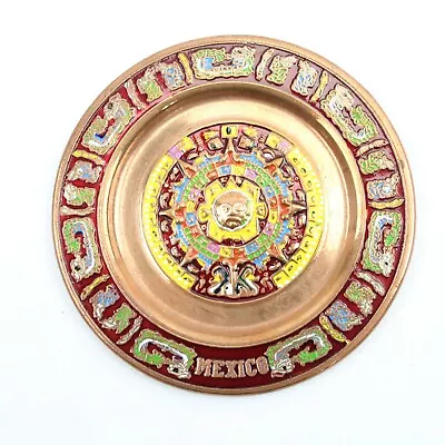 Mexican Real Copper Mini Plate Beautiful 4 Inch Cobre Aztec Calendar Gift • $9.98