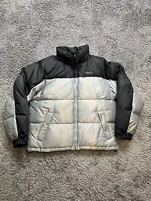 VTG Eddie Bauer EBTEK Puffer Jacket Mens Medium Gray Black Goose Down Softshell • $54.95