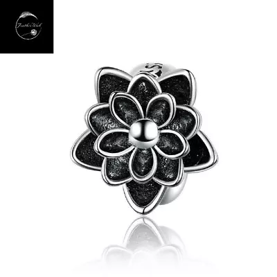 Genuine Sterling Silver 925 Black Lotus Flower Stopper Silicon Bead Charm Family • £16.99