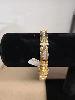 Men's Diamond Cross Bracelet 0.30ct Yellow Gold Plated Silver • $104.95