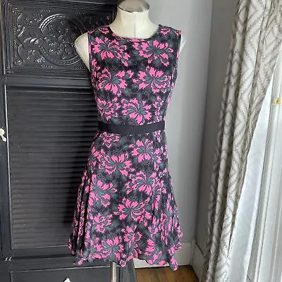 Milly Of New York Siena Floral Silk Flounce Mini Dress Size 0 Black Pink 14574 • $70