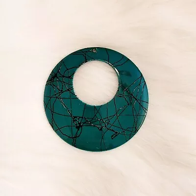 Vintage Green Metal Black Abstract Line Pendant Open Circle Retro Design 7621 • $9.17