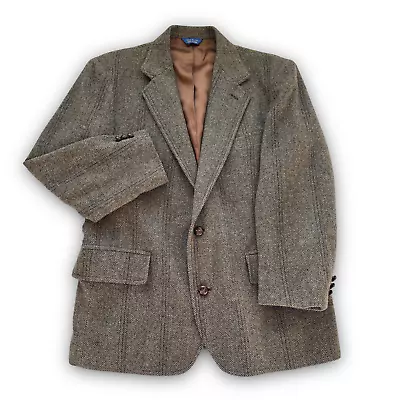Pendleton Tweed Sport Coat Men 42R Western Check Herringbone Soft USA Made Gray • $62.98