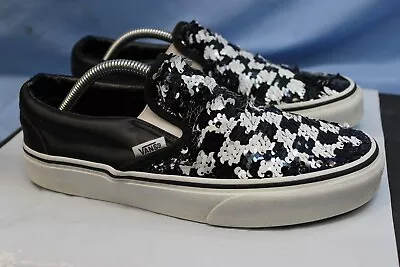 Vans Slip On  Shoes Women 7 BLACK Glitter OFF THE WALL • $21.25