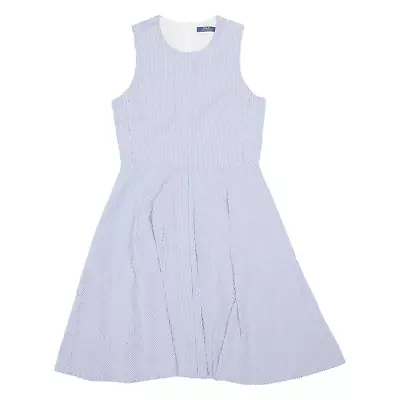 POLO RALPH LAUREN Womens A-Line Dress Blue Striped Sleeveless Midi M • £34.99