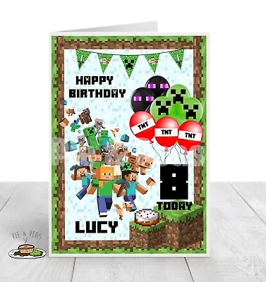 Personalised MINECRAFT Birthday Card - ANY Name & Age • £2.60