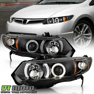 For Blk 2006-2011 Honda Civic 2Dr Coupe LED Halo Projector Headlights Headlamps • $164.99