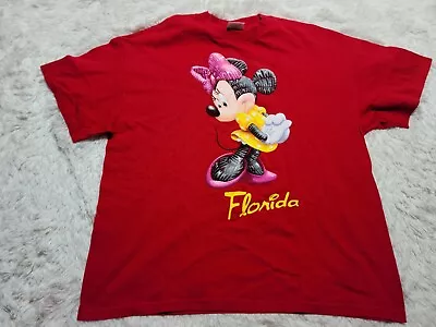 AOP All-Over Spellout Minnie Mouse Florida XL Shirt Disney Red Minor Distress • $8.96