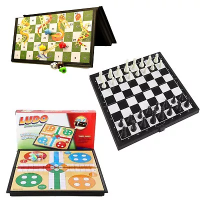 Magnetic Travel Board Games Set Of 3 Chess Ludo And Snakes And Ladders  Game Uk • £7.99