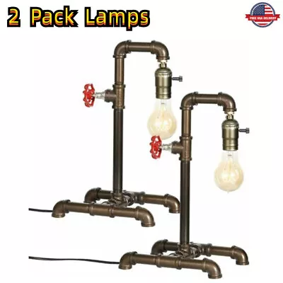 2 Pack Steampunk Industrial Table Lamp Water Pipe Desk Lamp Decorative Light US • $34.99