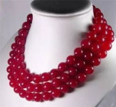 10mm Red Jade Gemstone Round Beads Long Necklace 50  AAA • $8.99