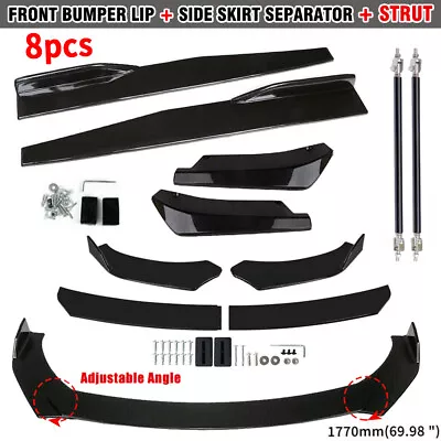 Glossy Black Front Bumper Spoiler Body Kit / Side Skirt /Rear Lip For Universal • $36.95