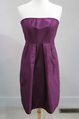 New J CREW Purple Silk Taffeta Strapless Pleated A-Line Cocktail Dress Sz 2P • $29.99