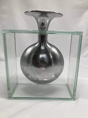 Mid-century Modern  Metal Suspended In Glass Vase 9 1/2 X 8 • $29.99