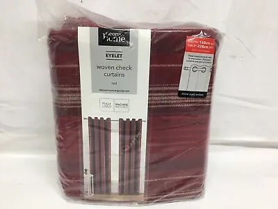 Woven Check Eyelet Lined Curtains 66 X90  (Each Curtain) In Red NEW • £40