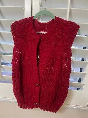 Vintage Hand Knit Sleeveless Sweater Vest Cherry Button Front Women's Large • $16.95