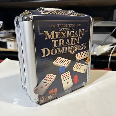 Cardinal's Mexican Train Dominoes Family Board Game W Aluminum Carry Case - • $18