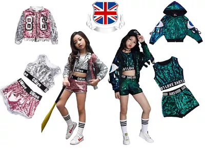 £19.99 • Buy Street Dance Wear Costume Kids Girls Performance Sequins Modern Hip Hop Clothes 