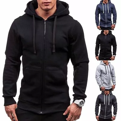 Sporty Men's Long Sleeve Hooded Sweatshirt Zip Up Athletic Hoodie Coat • £14.63