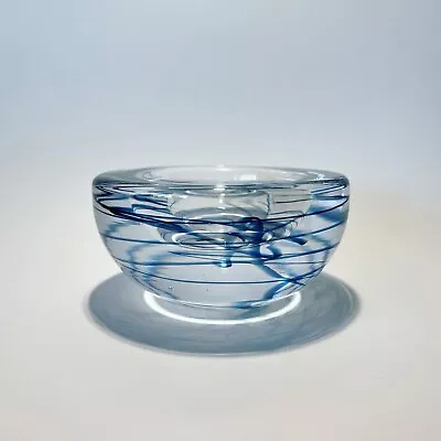 Kosta Boda. Crystal Tealight Candle Holder. Clear With Blue Swirls. Sweden. • $34