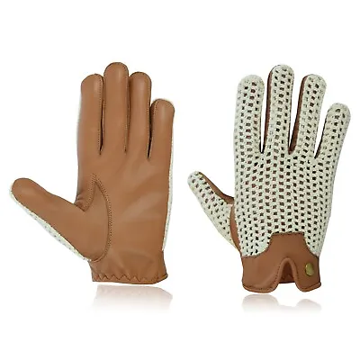 New Men's Driving Gloves Chauffeur Leather Dress Fashion Cotton Mesh Summer • £10.99