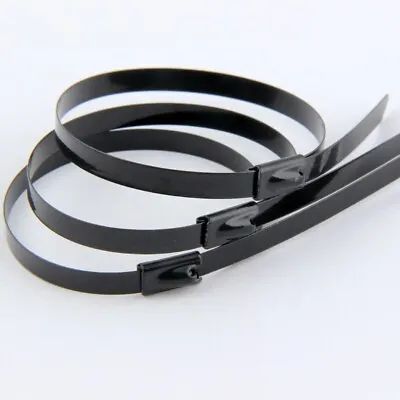 Black Coated T316 Stainless Steel Metal Cable Ties Zip Wrap Exhaust Heat Straps • $11.99