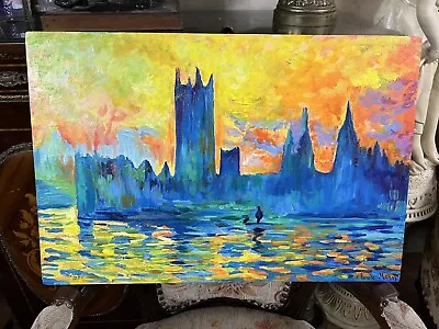 CLAUDE MONET Oil On Canvas Painting Hand Signed And Carved With Labels • $299