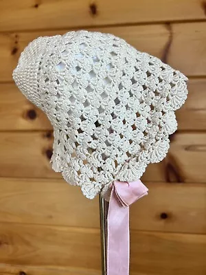 Antique Vintage Crocheted Lace Doll Hat Bonnet For Large French And German Dolls • $19.99