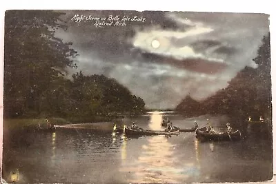 Michigan MI Detroit Belle Isle Lake Night Scene Postcard Old Vintage Card View • $0.50