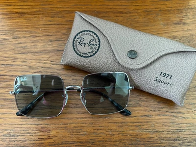 $36 • Buy Ray-Ban Square 1971 Evolve Unisex Sunglasses - Silver Frame With Light Blue...