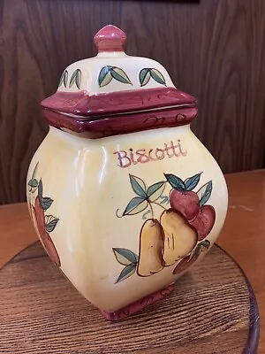 Biscotti Tuscan Motif Hand Painted Ceramic Cookie Jar Canister & Lid. 1G • $20