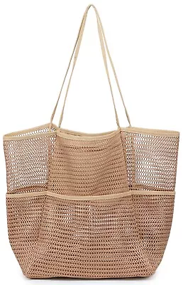 NNEE Extra Large Mesh Beach Tote Bag With Multi Pockets - Travel Shoulder Bag • $14.95