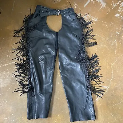 Harley Davidson Fringe Black Leather Motorcycle Riding Chaps Pants Womens L • $199