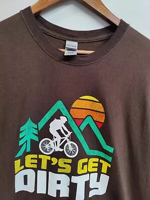 Let's Get Dirty Mountain Bike Graphic T-shirt Men's Large Brown • $9