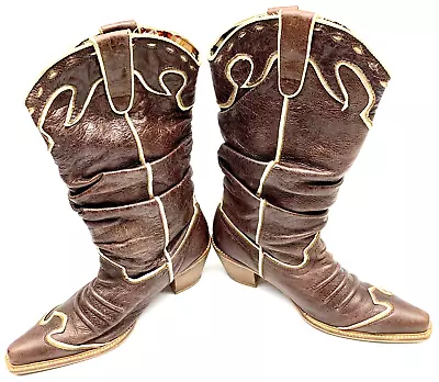 $34.50 • Buy Nana Cowgirl Boots, Size 9.5, Dark Brown With Gold Accents,excellent Condition