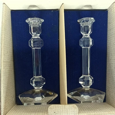 $1800 • Buy Val St Lambert GARDENIA Galatee Crystal Candlesticks Candle Holders 9 1/2  PAIR
