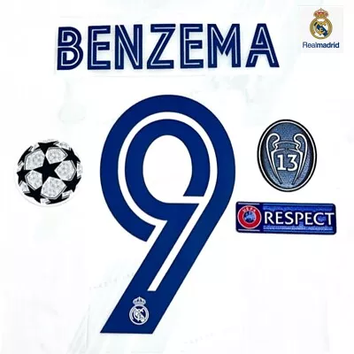 Real Madrid BENZEMA #9 Nameset 2020/21 Heat Transfer  + Champions League Patch • £22.88