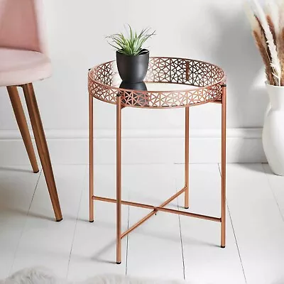 Rose Gold Tray Table With Mirror Glass Top Coffee Table With Removable Tray Top • £17.99