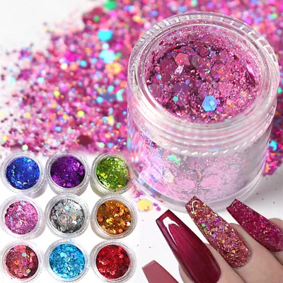 9 Color Nail Art Glitter Sparkle Sequins Holographic Metallic Flakes Nail Decor‹ • $1.91